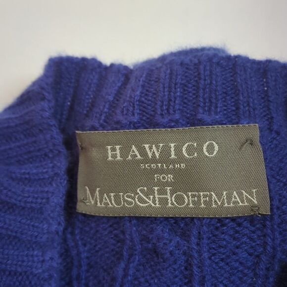 Hawico 100% Cashmere Cable Sweater Blue Men's XL Made in Scotland - Picture 4 of 9